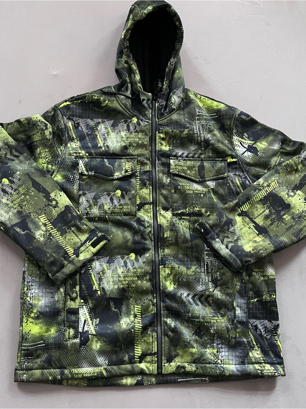 Athletech Men's Hooded Field Jacket in Neon Green Camo Size XL